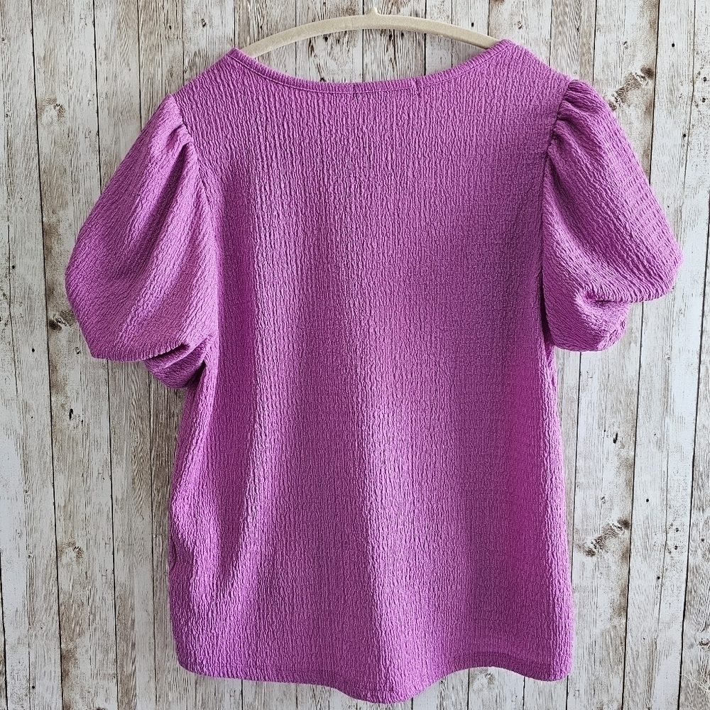 Women's Adrienne Vittadini Purple Textured Puff Sleeve Blouse Size M - Picture 8 of 8